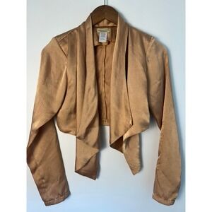 Small Moon Collection Gold Cropped Bolero Jacket Draped Open Front Shimmer Y2K